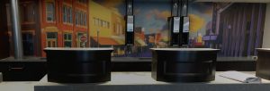Bank counter with pneumatic tube system installed by black mesa security
